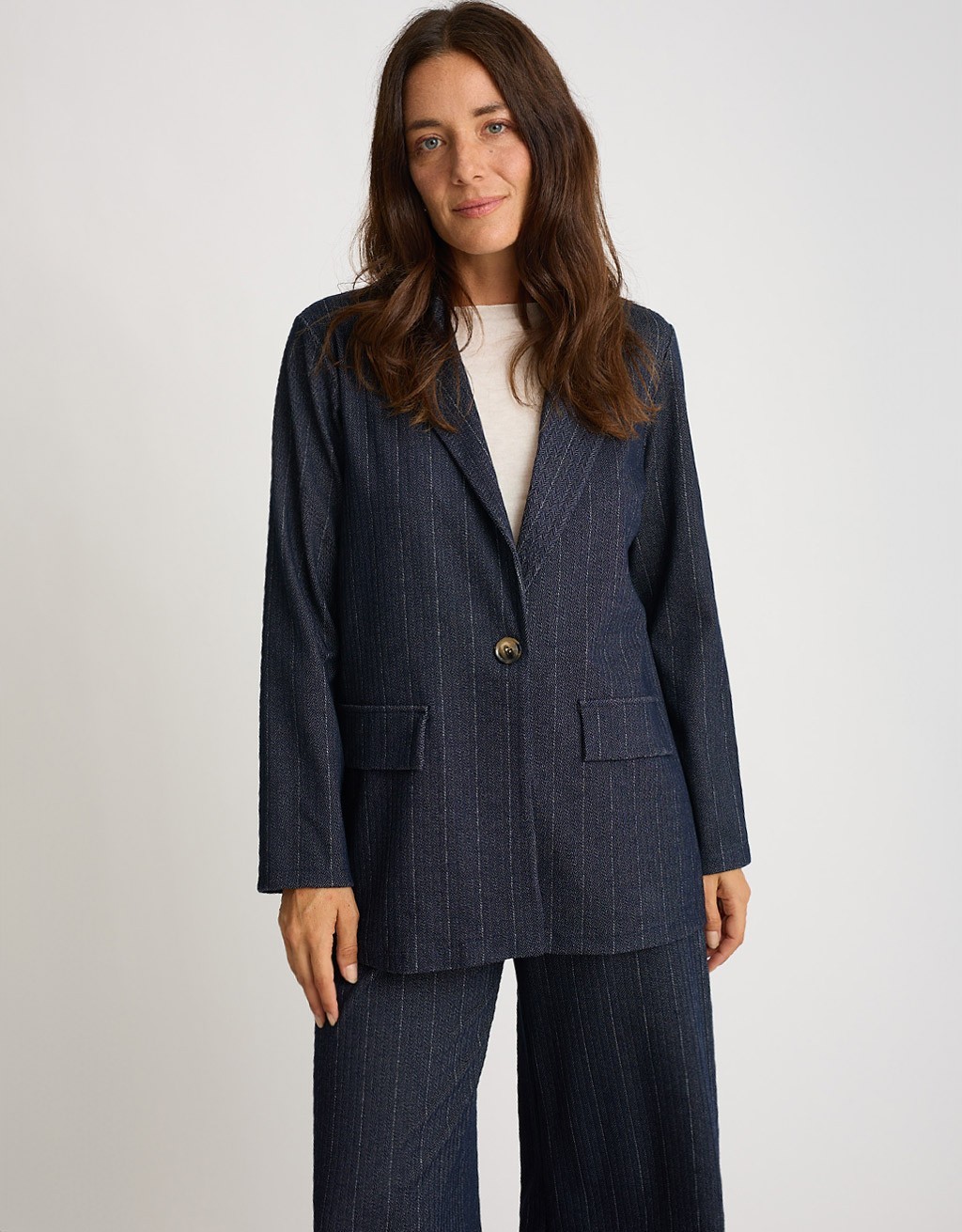 Blazer Gessato Effetto Denim