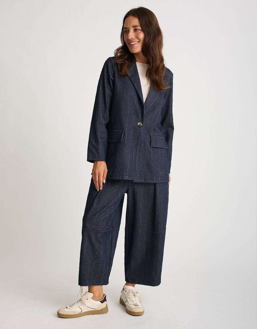 Blazer Gessato Effetto Denim
