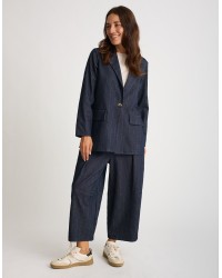 Pantalone Baloon Crop Gessato Effetto Denim