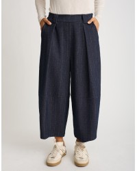 Pantalone Baloon Crop Gessato Effetto Denim