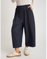 Pantalone Baloon Crop Gessato Effetto Denim