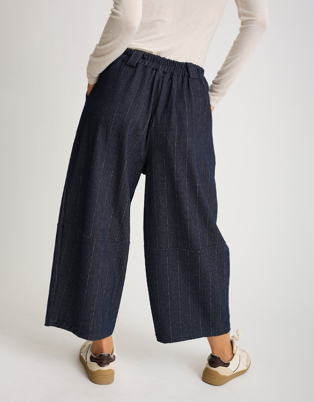 Pantalone Baloon Crop Gessato Effetto Denim