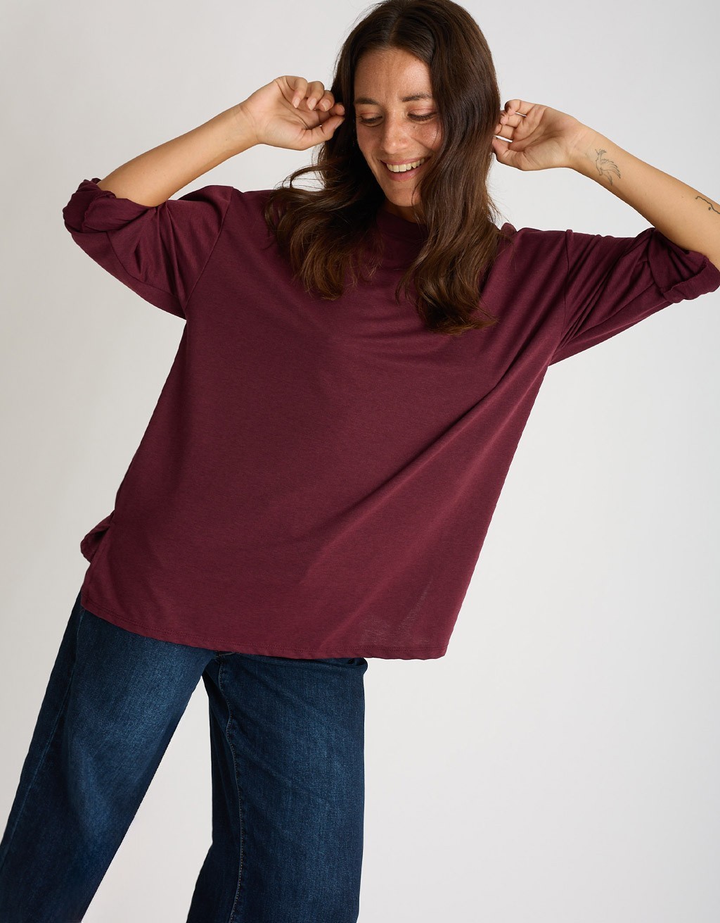 Maglia Over Melange Manica Roll-Up