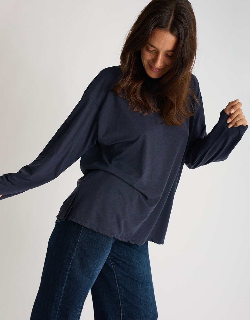 Maglia Over Melange Manica Roll-Up