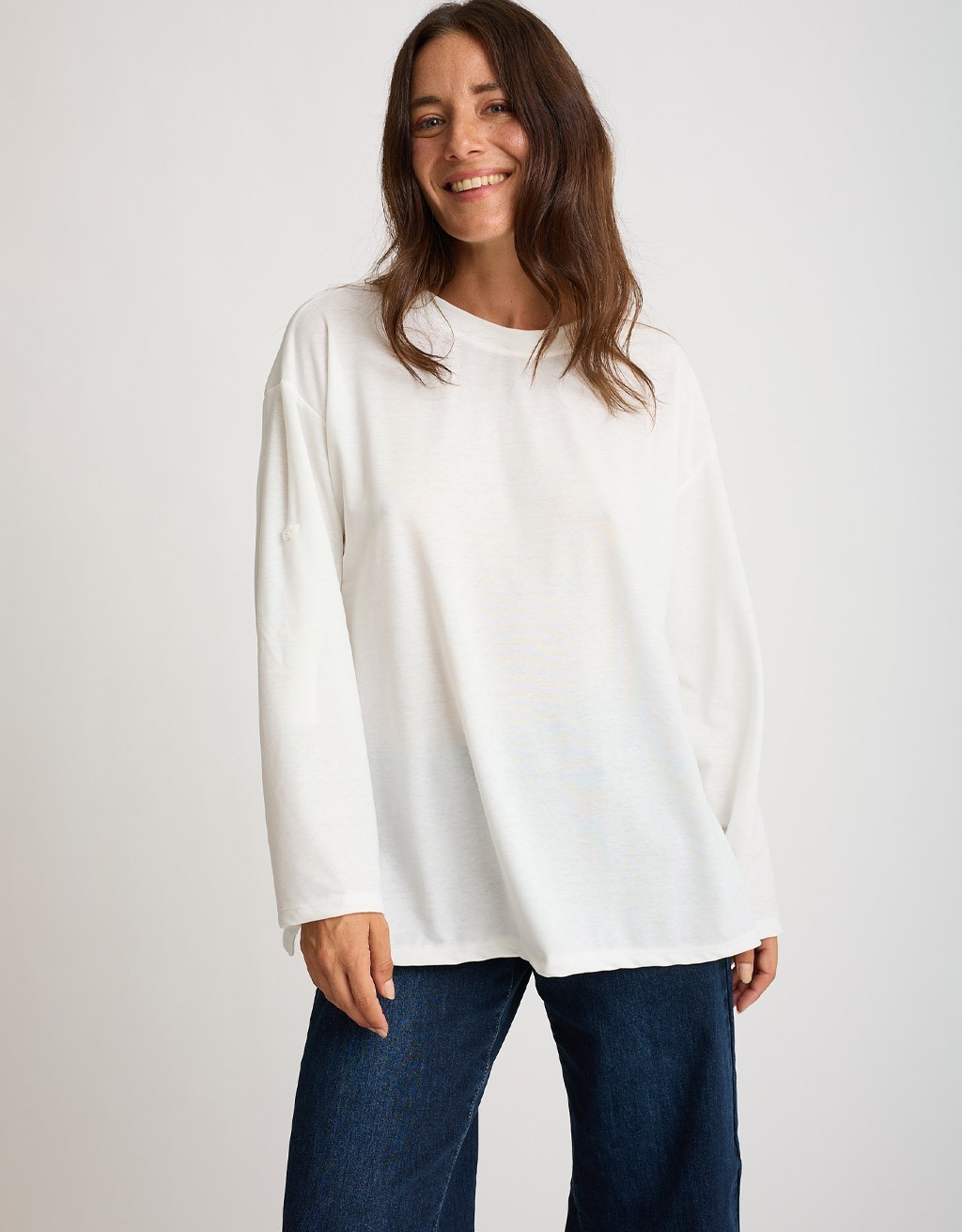 Maglia Over Melange Manica Roll-Up