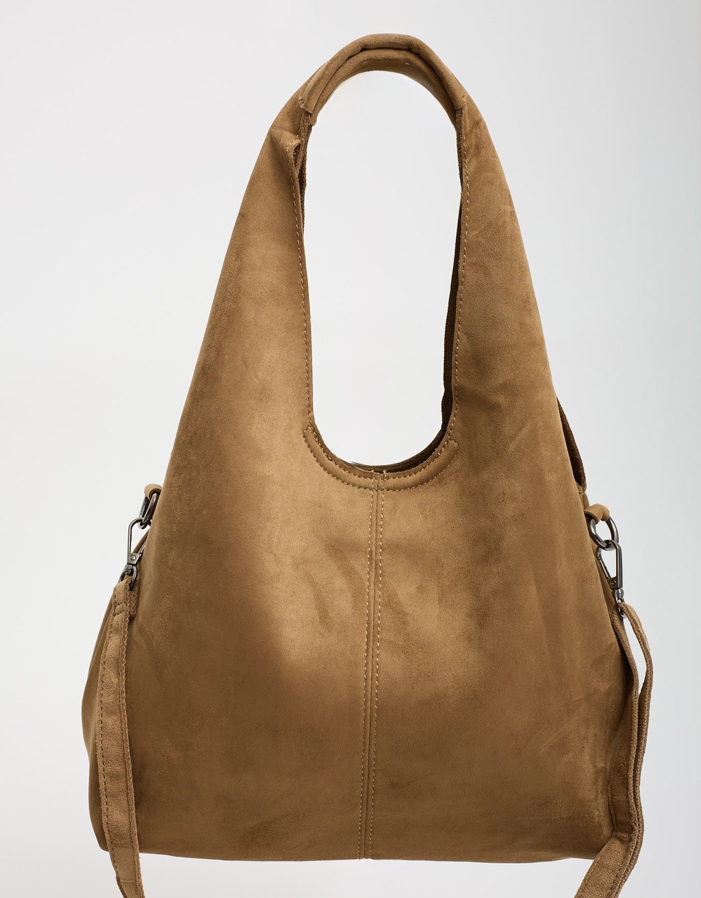 Borsa a Spalla Tessuto Effetto Suede con Pochette Interna