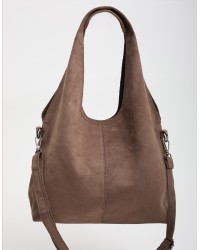 Borsa a Spalla Tessuto Effetto Suede con Pochette Interna