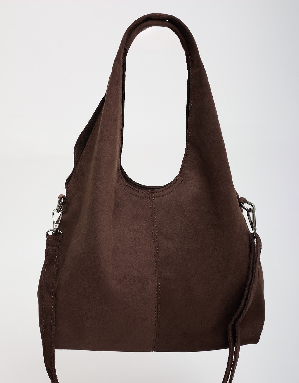 Borsa a Spalla Tessuto Effetto Suede con Pochette Interna