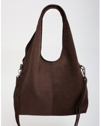 Borsa a Spalla Tessuto Effetto Suede con Pochette Interna