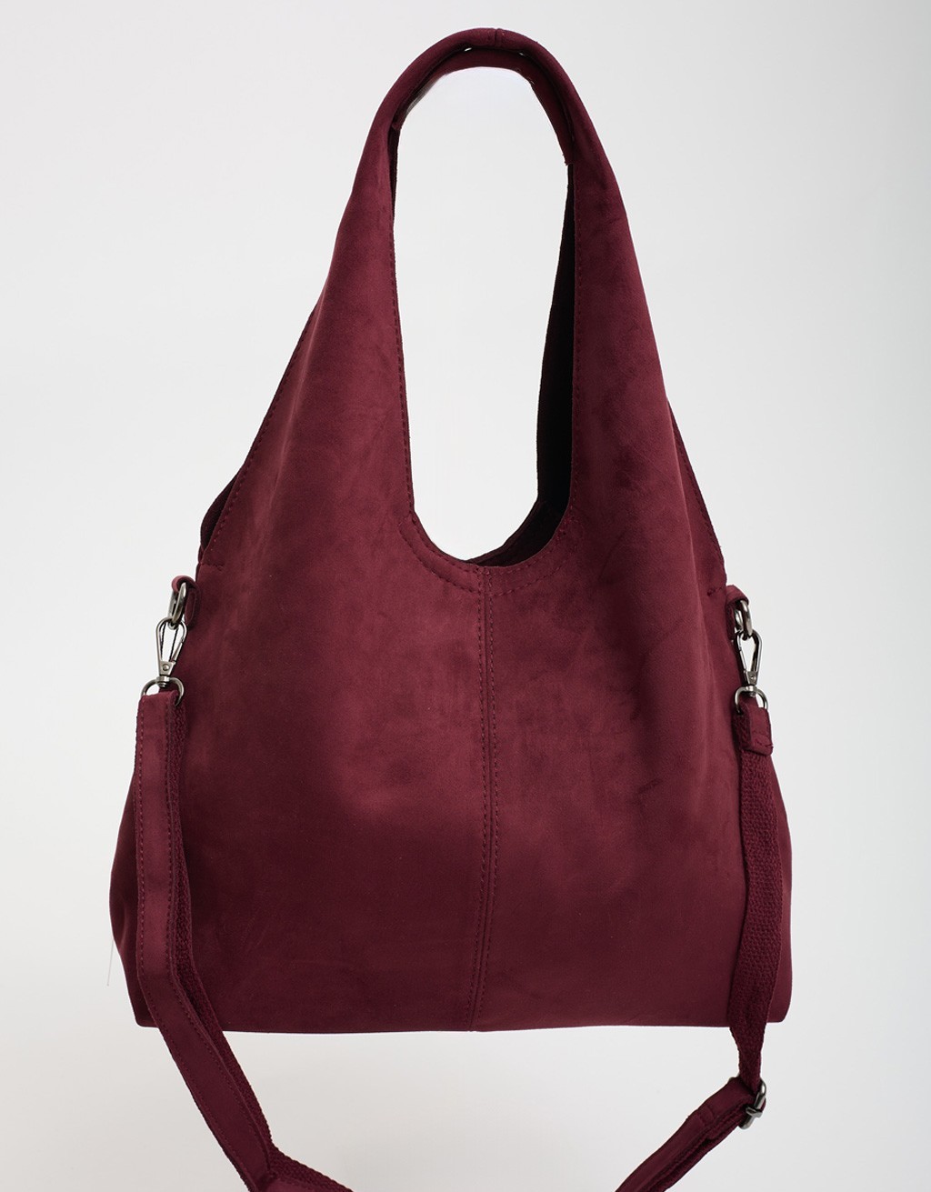 Borsa a Spalla Tessuto Effetto Suede con Pochette Interna