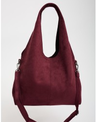 Borsa a Spalla Tessuto Effetto Suede con Pochette Interna