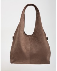 Borsa a Spalla Tessuto Effetto Suede con Pochette Interna