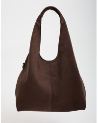 Borsa a Spalla Tessuto Effetto Suede con Pochette Interna