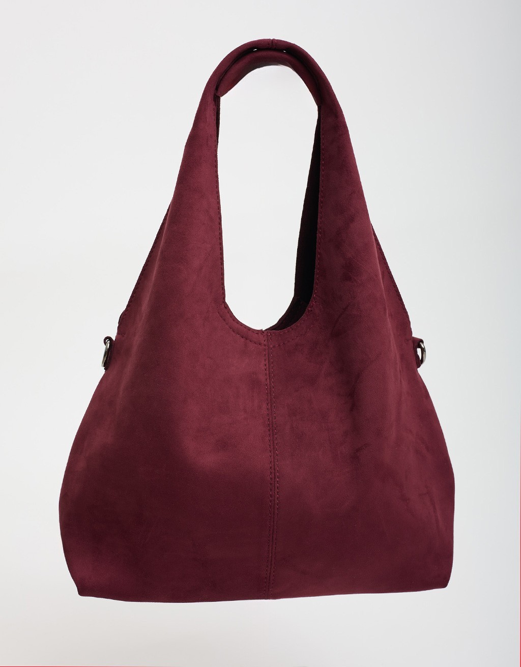 Borsa a Spalla Tessuto Effetto Suede con Pochette Interna