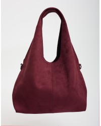 Borsa a Spalla Tessuto Effetto Suede con Pochette Interna
