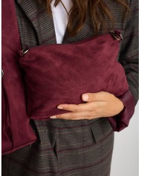 Borsa a Spalla Tessuto Effetto Suede con Pochette Interna