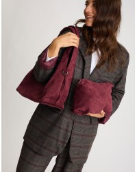 Borsa a Spalla Tessuto Effetto Suede con Pochette Interna
