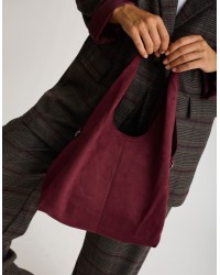 Borsa a Spalla Tessuto Effetto Suede con Pochette Interna