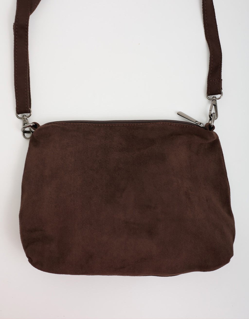 Borsa a Spalla Tessuto Effetto Suede con Pochette Interna