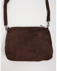 Borsa a Spalla Tessuto Effetto Suede con Pochette Interna