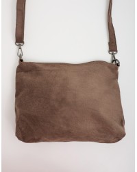 Borsa a Spalla Tessuto Effetto Suede con Pochette Interna