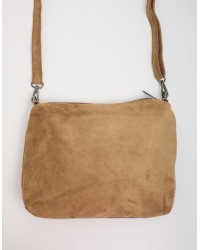 Borsa a Spalla Tessuto Effetto Suede con Pochette Interna