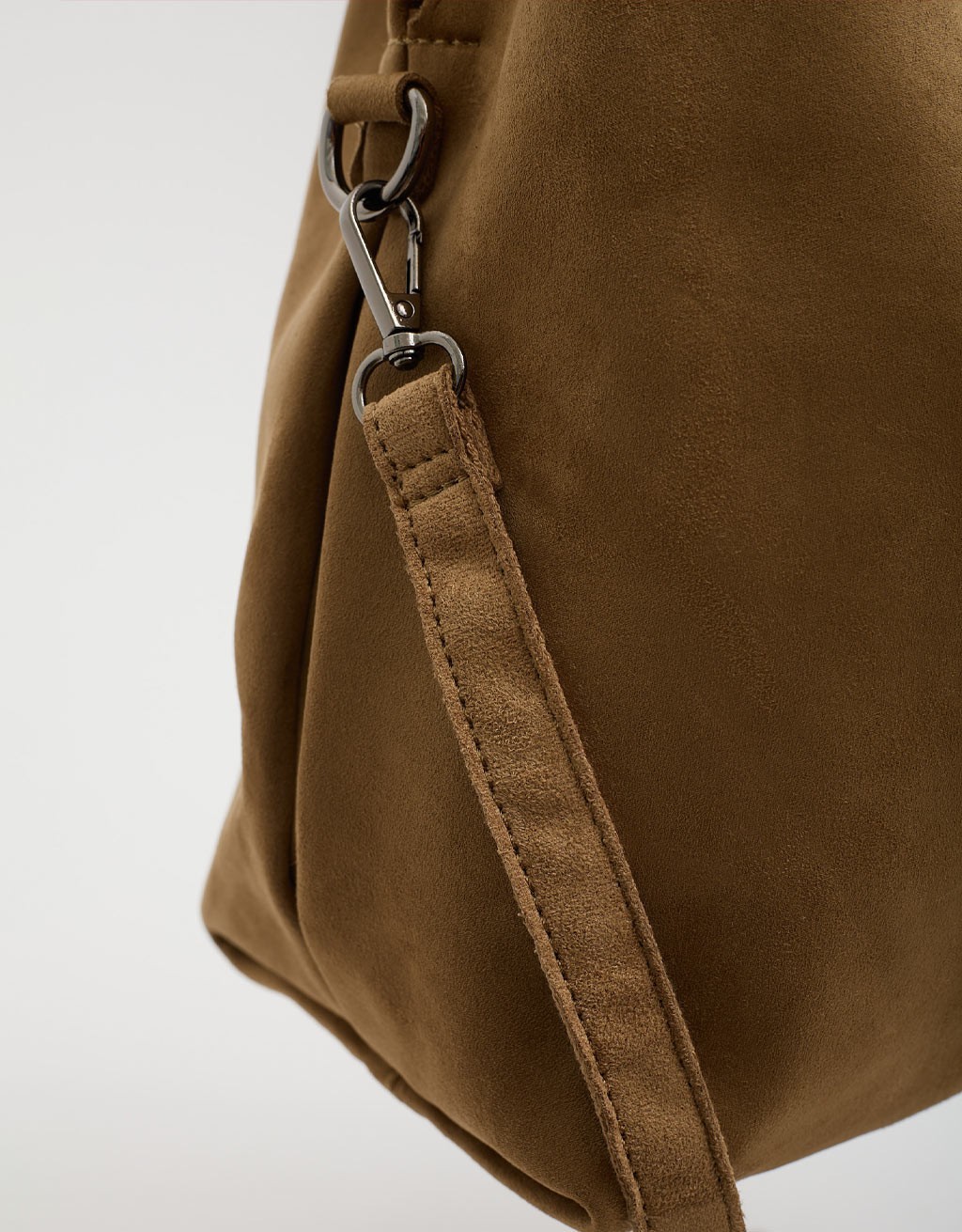 Borsa a Spalla Tessuto Effetto Suede con Pochette Interna