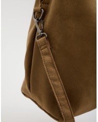 Borsa a Spalla Tessuto Effetto Suede con Pochette Interna