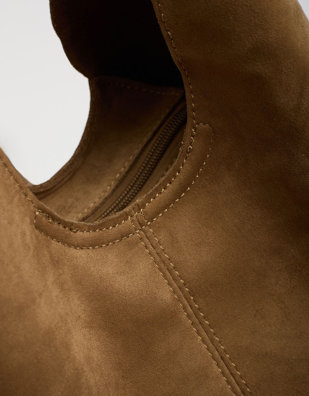 Borsa a Spalla Tessuto Effetto Suede con Pochette Interna