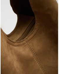 Borsa a Spalla Tessuto Effetto Suede con Pochette Interna