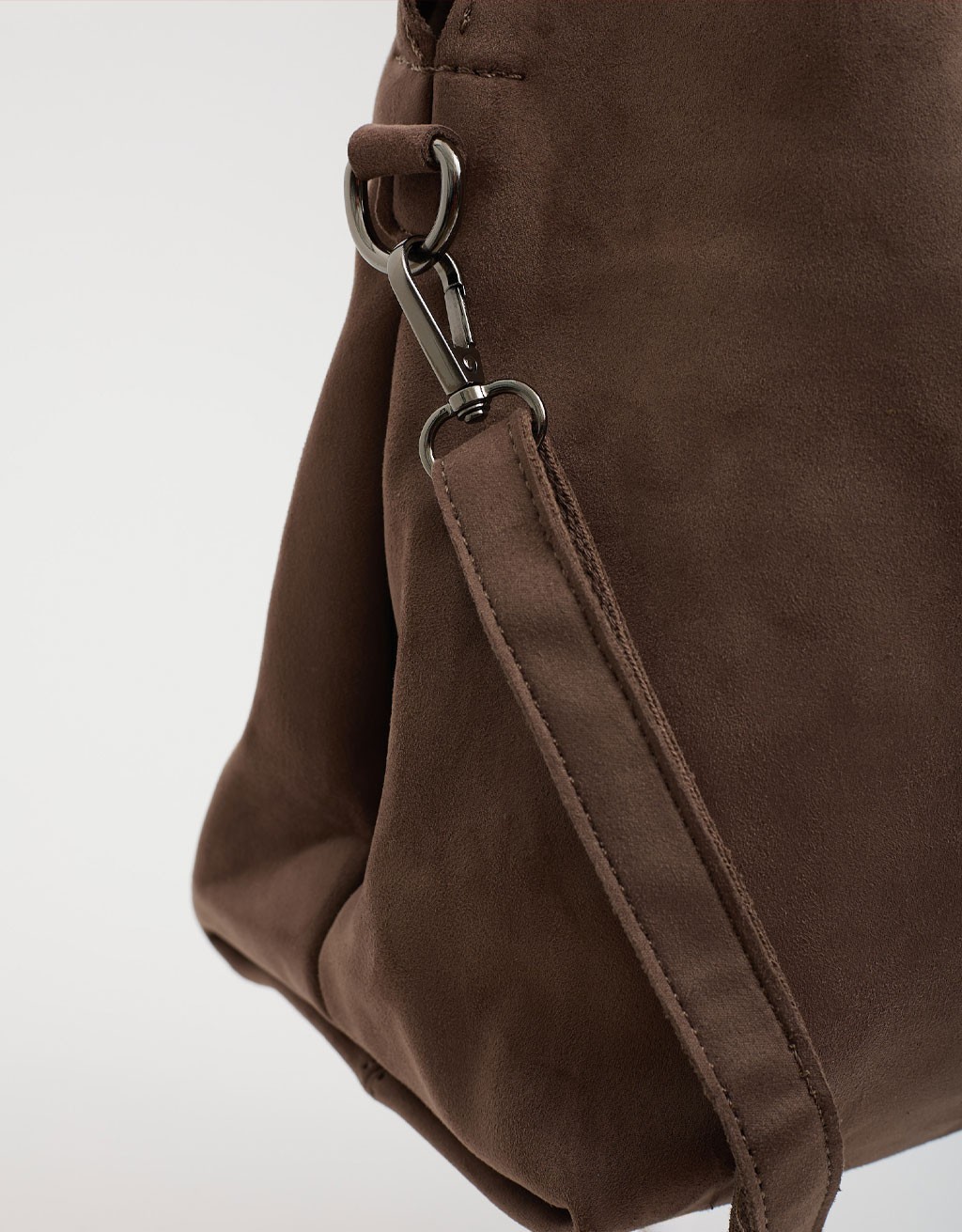 Borsa a Spalla Tessuto Effetto Suede con Pochette Interna