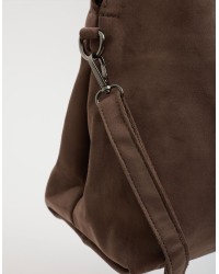 Borsa a Spalla Tessuto Effetto Suede con Pochette Interna