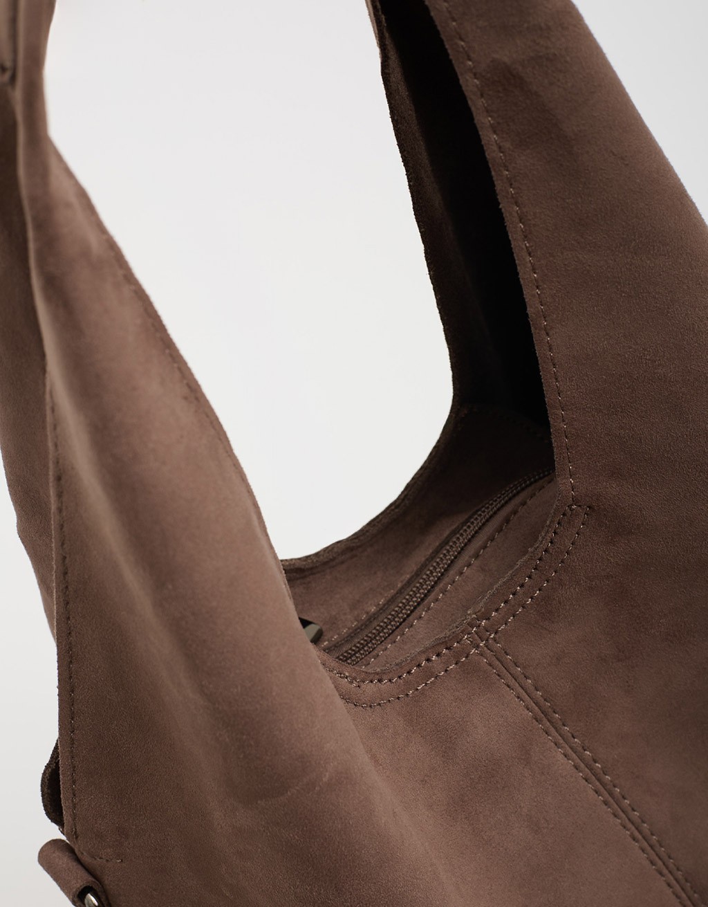 Borsa a Spalla Tessuto Effetto Suede con Pochette Interna