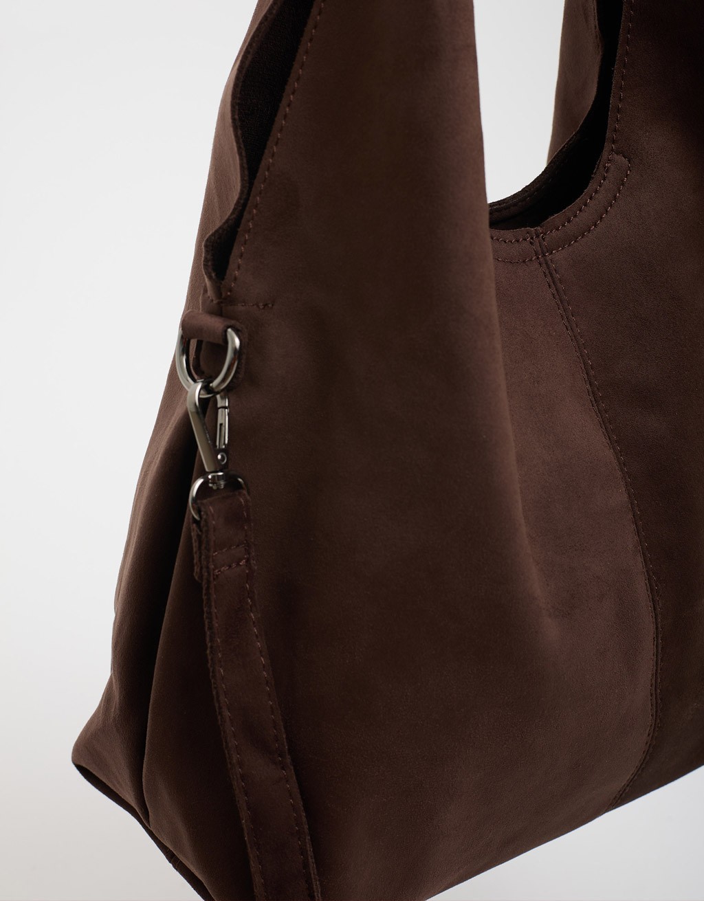 Borsa a Spalla Tessuto Effetto Suede con Pochette Interna