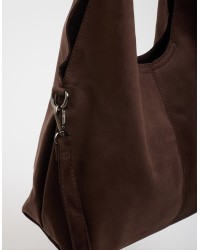 Borsa a Spalla Tessuto Effetto Suede con Pochette Interna