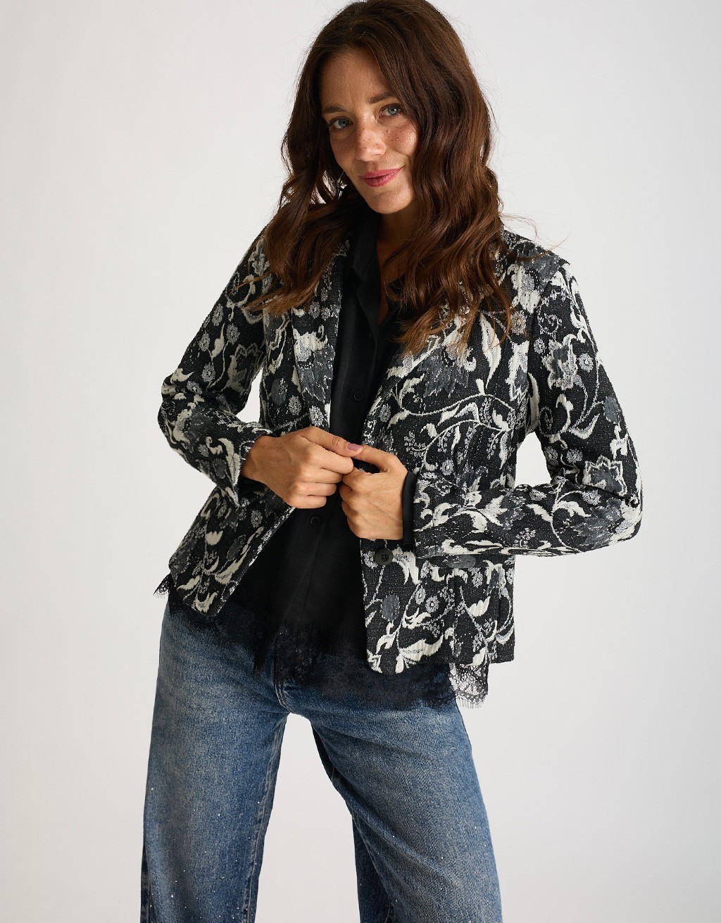 Giacca Jacquard Floreale Lurex