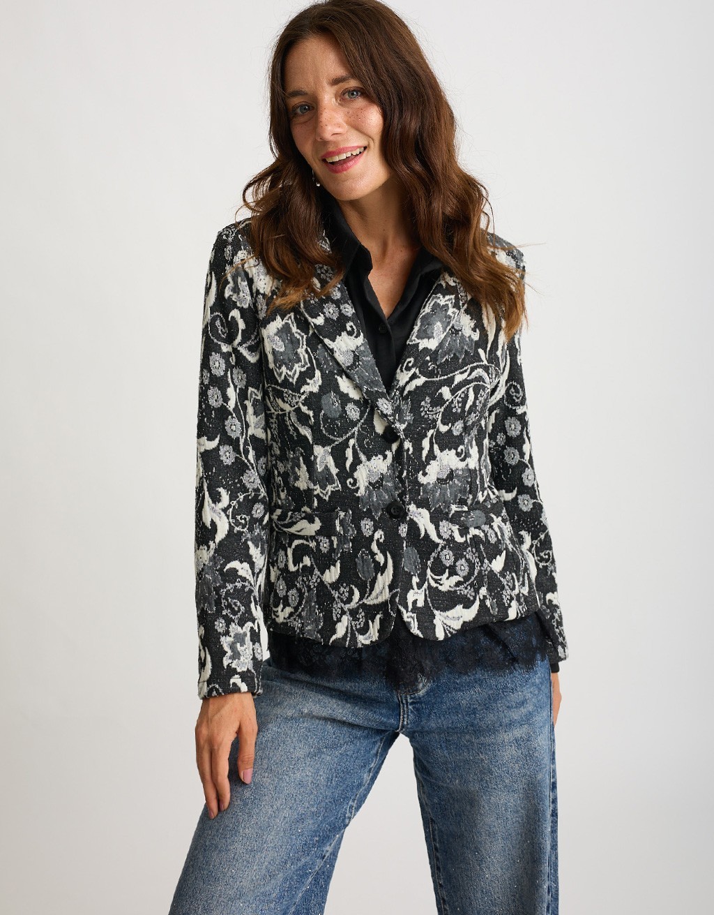 Giacca Jacquard Floreale Lurex