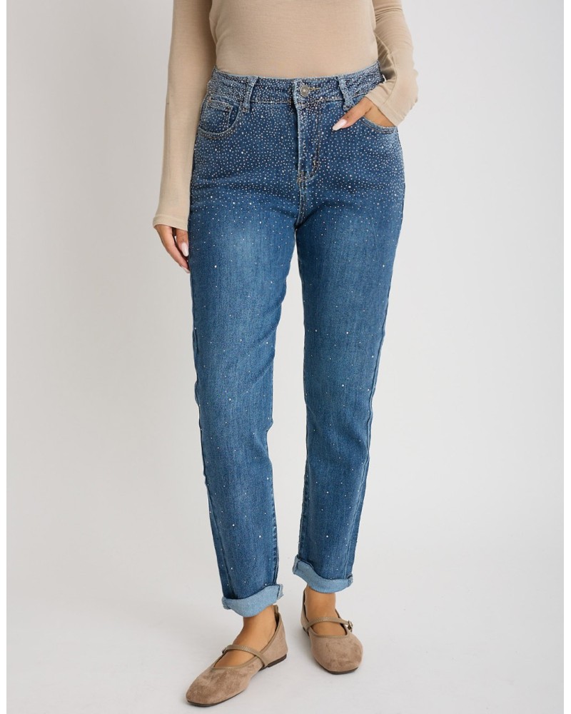 Jeans Mom Fit Strass