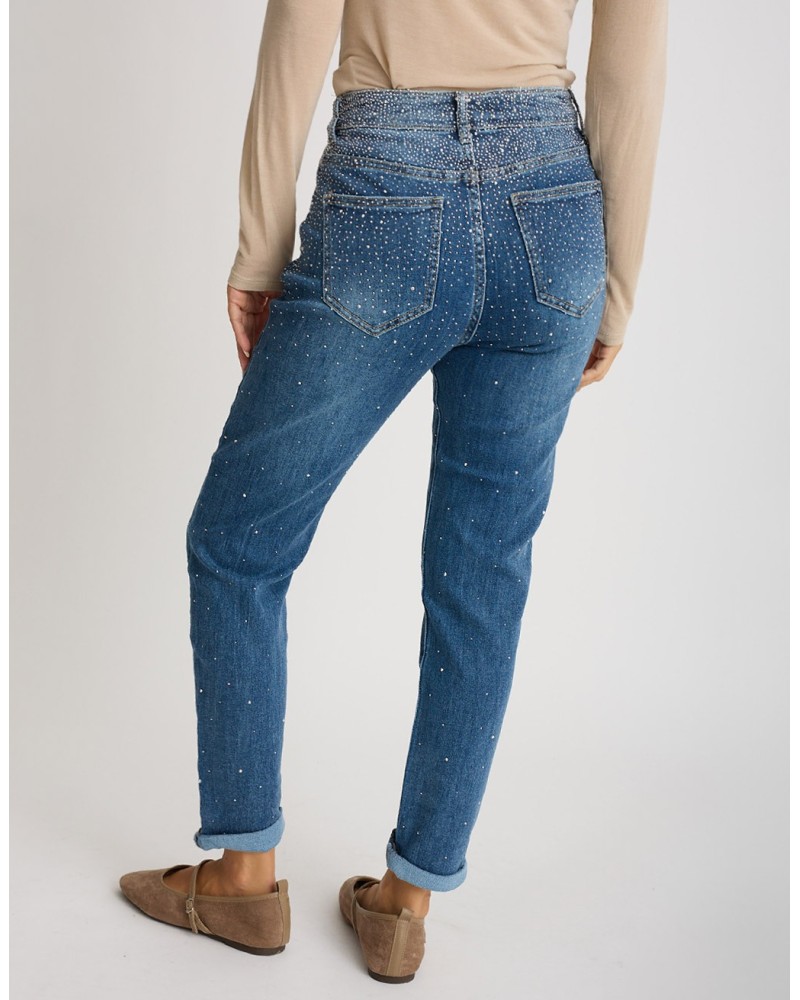 Jeans Mom Fit Strass