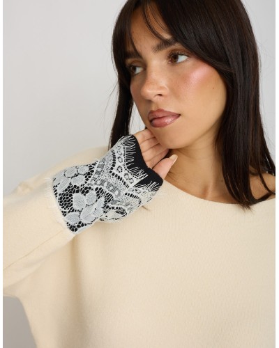 Maglioncino Bicolore Inserti Pizzo