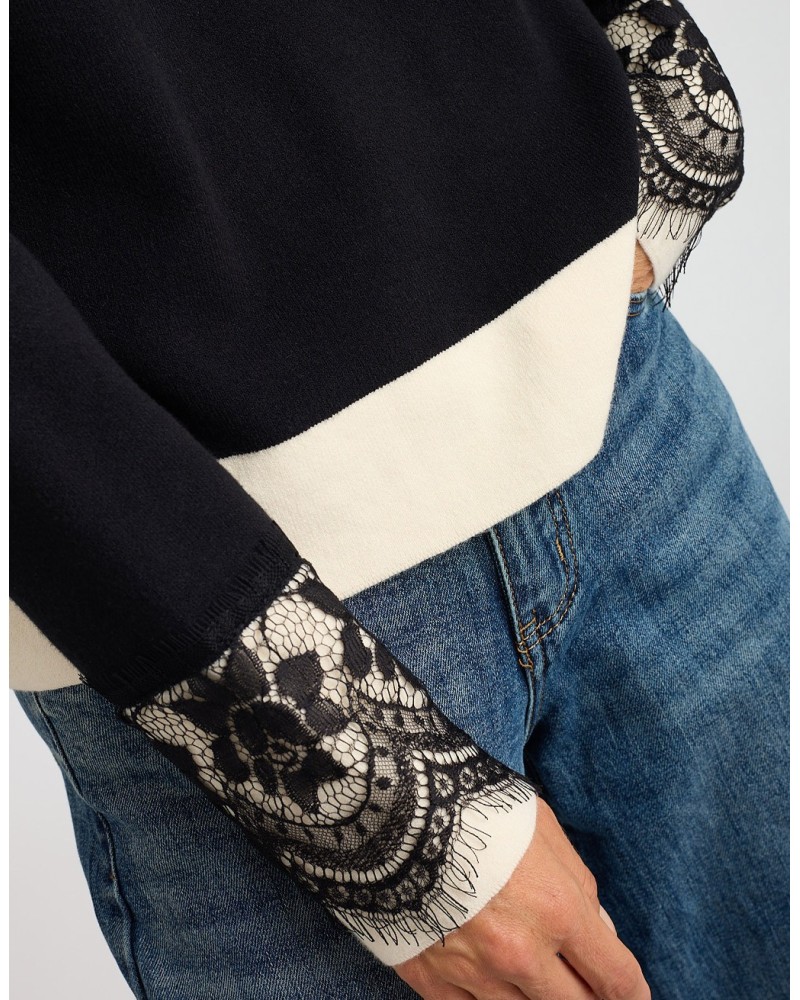 Maglioncino Bicolore Inserti Pizzo
