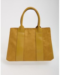 Borsa Contrasti Tessuto Effetto Scamosciata