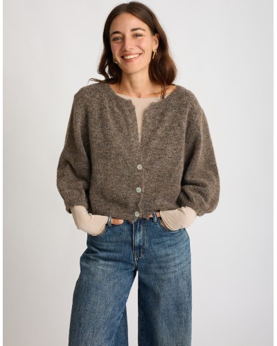 Cardigan Crop Melange Con Lana
