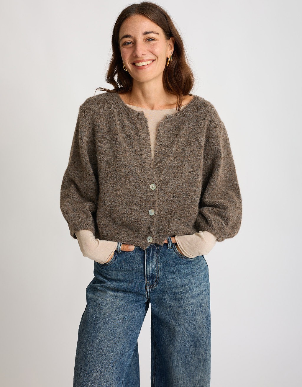 Cardigan Crop Melange Con Lana