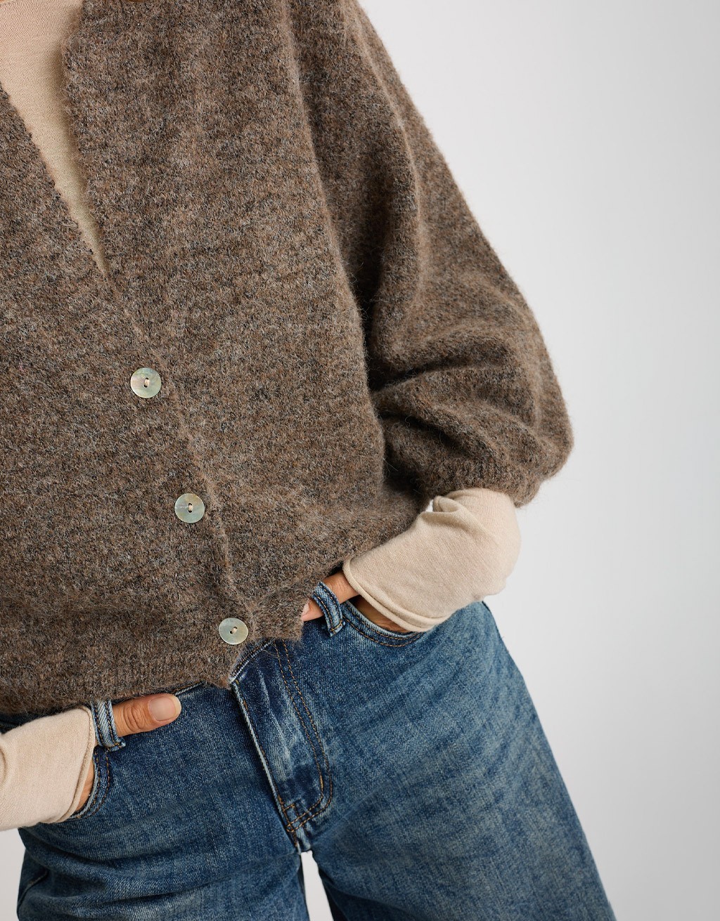 Cardigan Crop Melange Con Lana