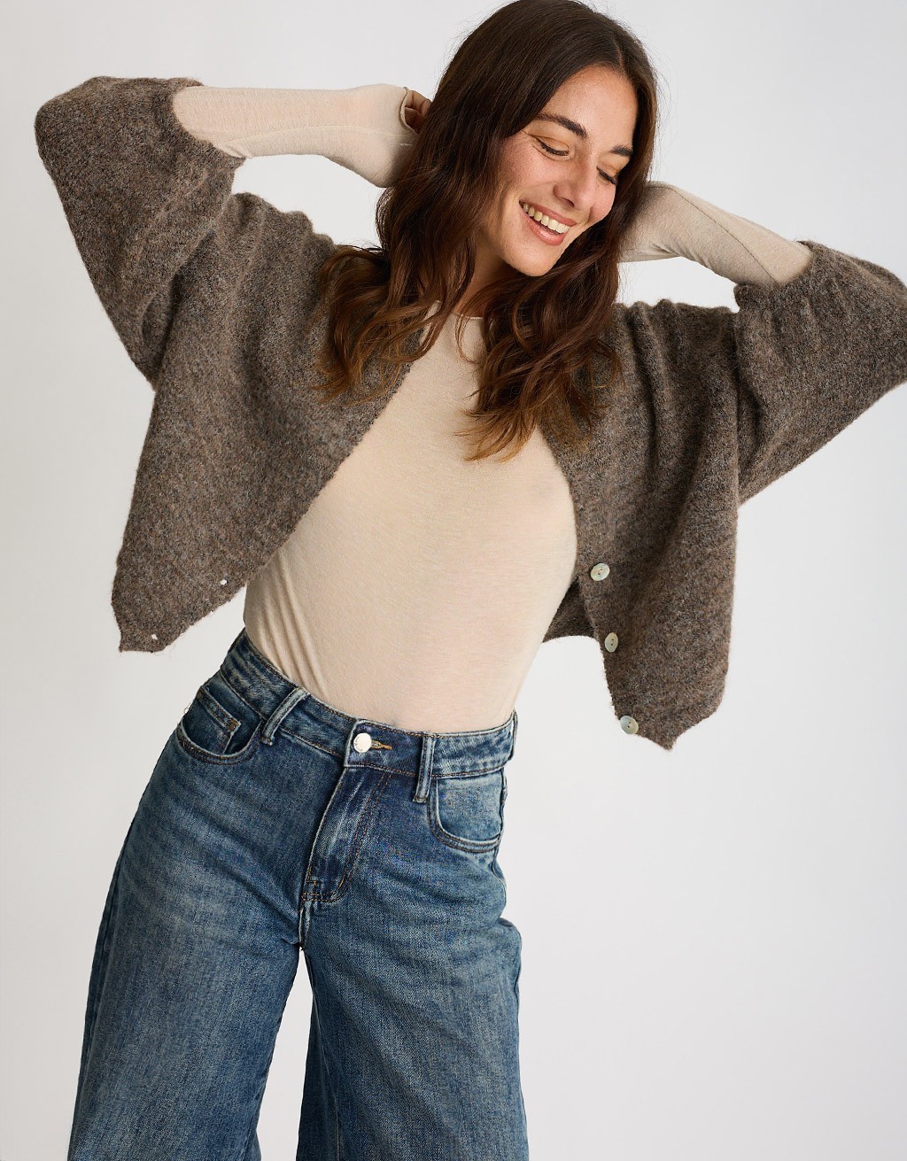 Cardigan Crop Melange Con Lana