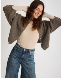 Cardigan Crop Melange Con Lana