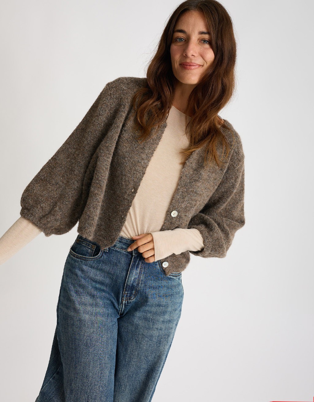 Cardigan Crop Melange Con Lana