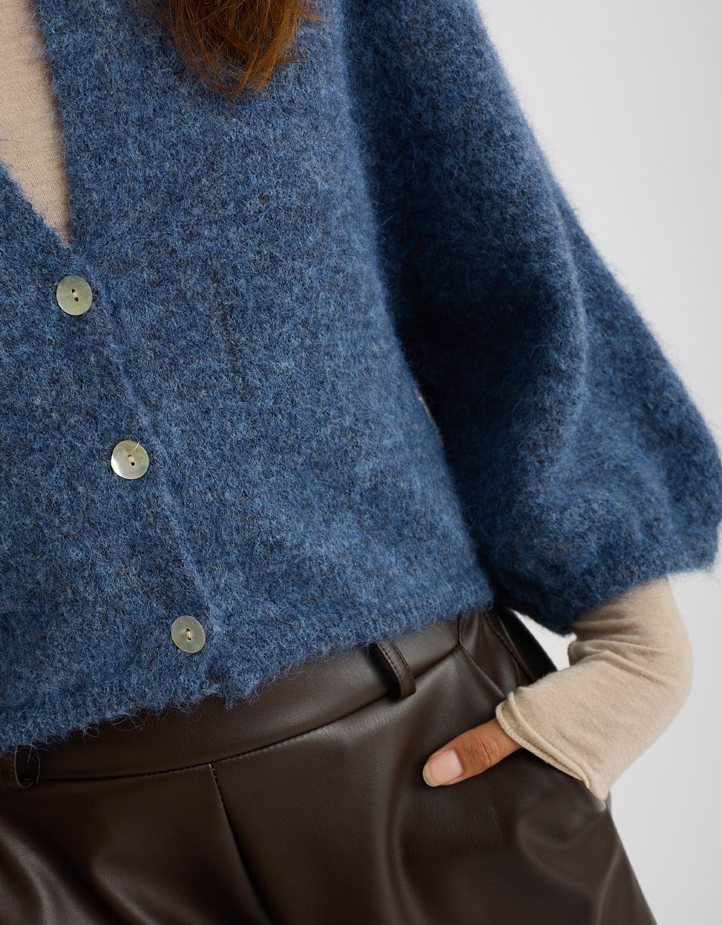 Cardigan Crop Melange Con Lana