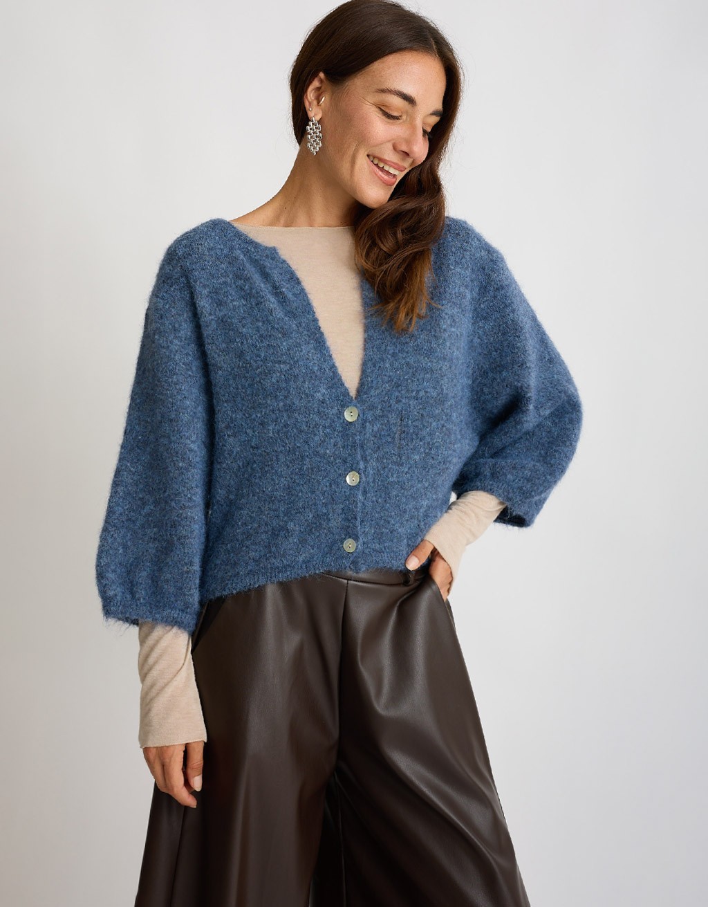 Cardigan Crop Melange Con Lana